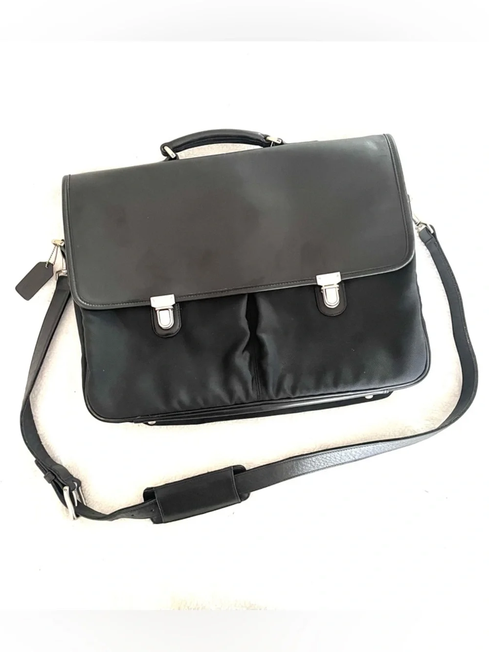 Vintage Coach Black Leather & Nylon Briefcase w/ Padded Laptop Compartment